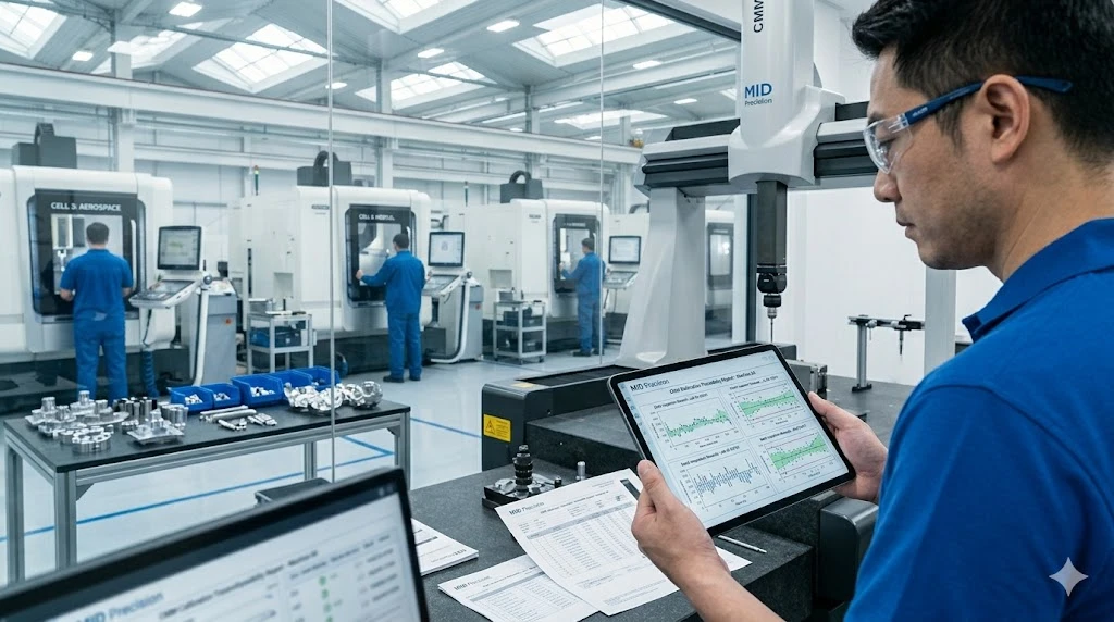 Chinese engineer auditing a CNC machining facility quality documentation and equipment records Chinese engineer auditing a CNC machining facility quality documentation and equipment records