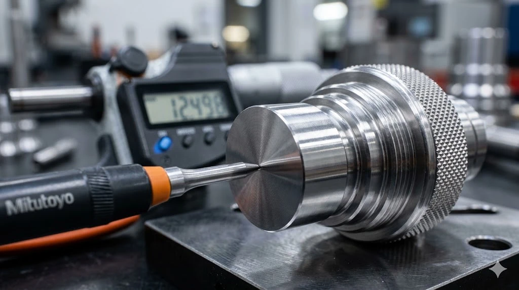 Close-up of a precision machined 316L stainless steel medical component with an ultra-smooth surface finish.